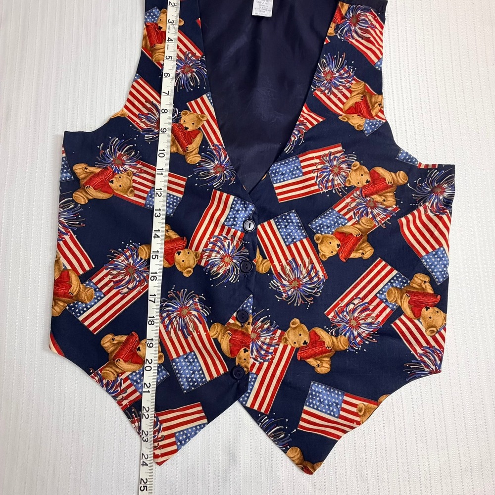 Vintage 111 Main Womens Patriotic Teddy Bear Flag Vest Sz M USA Americana 90's - Picture 9 of 11